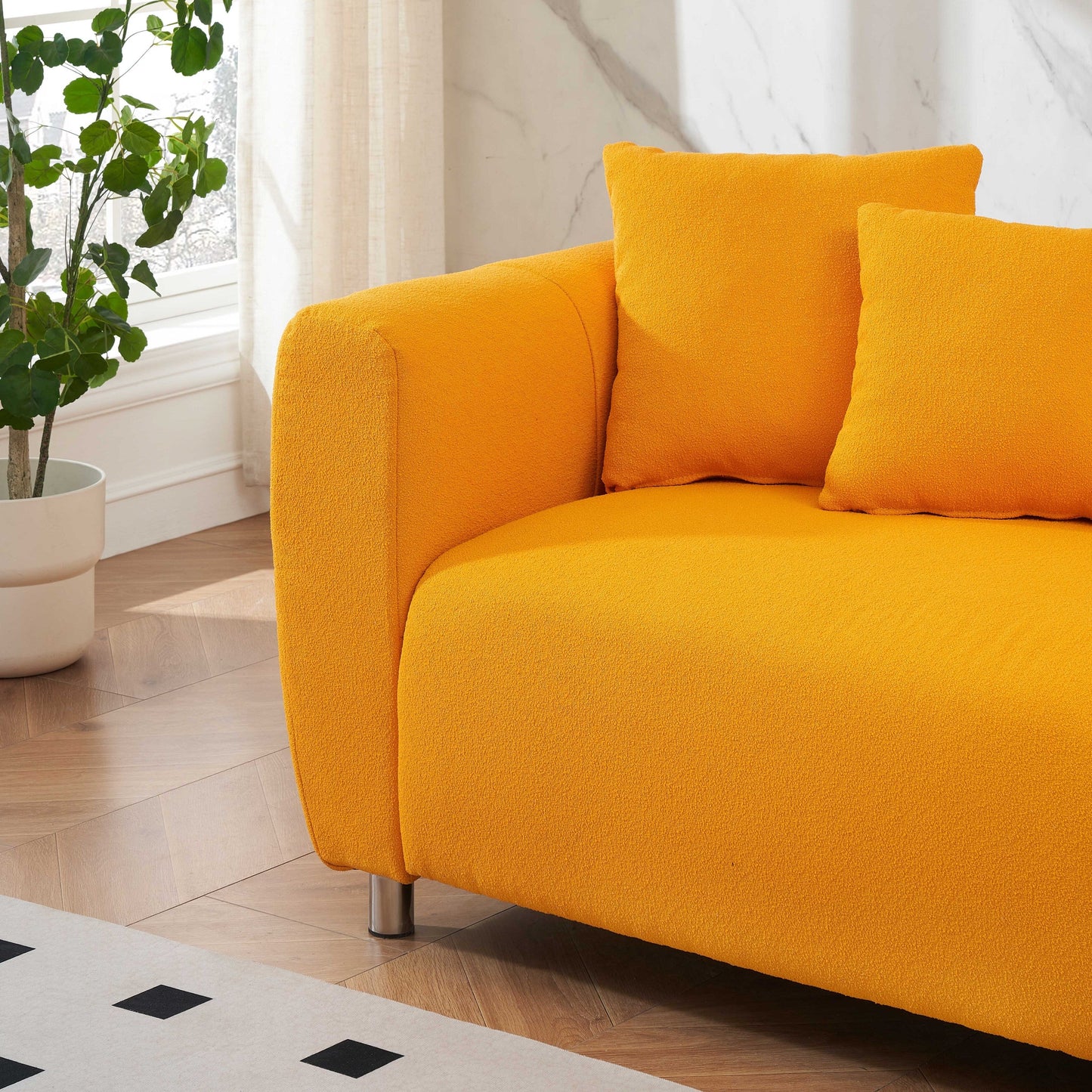 Canapé 3 places en coton et lin jaune 89 avec pieds en métal et structure en bois massif pour le salon