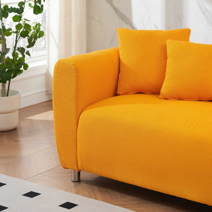 Canapé 3 places en coton et lin jaune 89 avec pieds en métal et structure en bois massif pour le salon