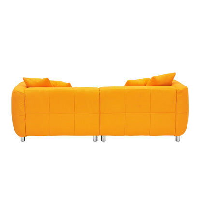 Canapé 3 places en coton et lin jaune 89 avec pieds en métal et structure en bois massif pour le salon