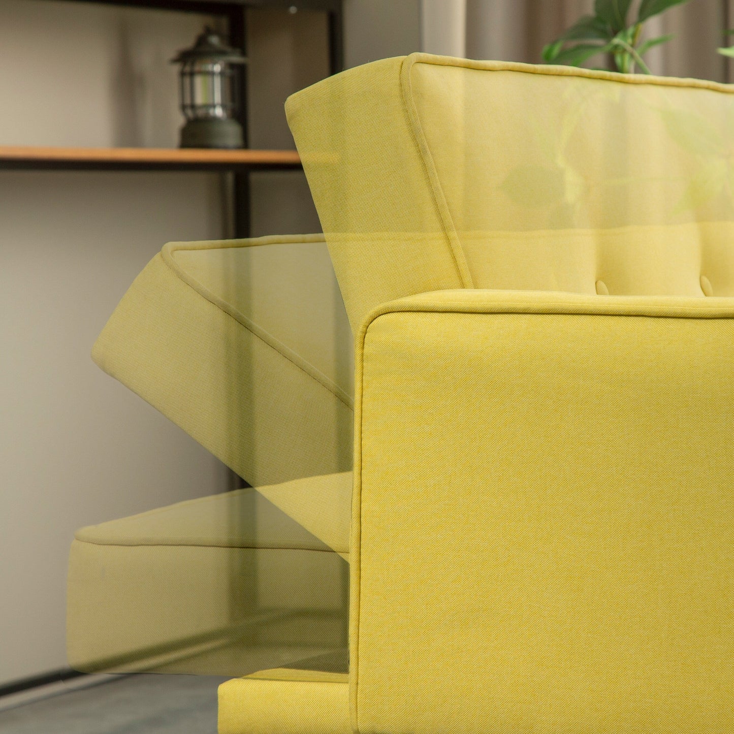 Canapé-lit futon 3 places convertible jaune avec pieds en bois