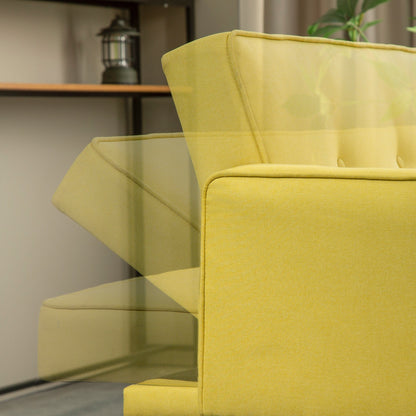 Canapé-lit futon 3 places convertible jaune avec pieds en bois