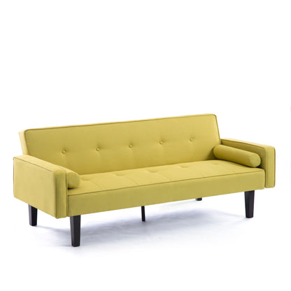 Canapé-lit futon 3 places convertible jaune avec pieds en bois