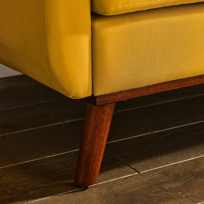 Canapé causeuse capitonné jaune moderne du milieu du siècle, 53 boutons en mousse, avec pieds en fer massif pour le salon