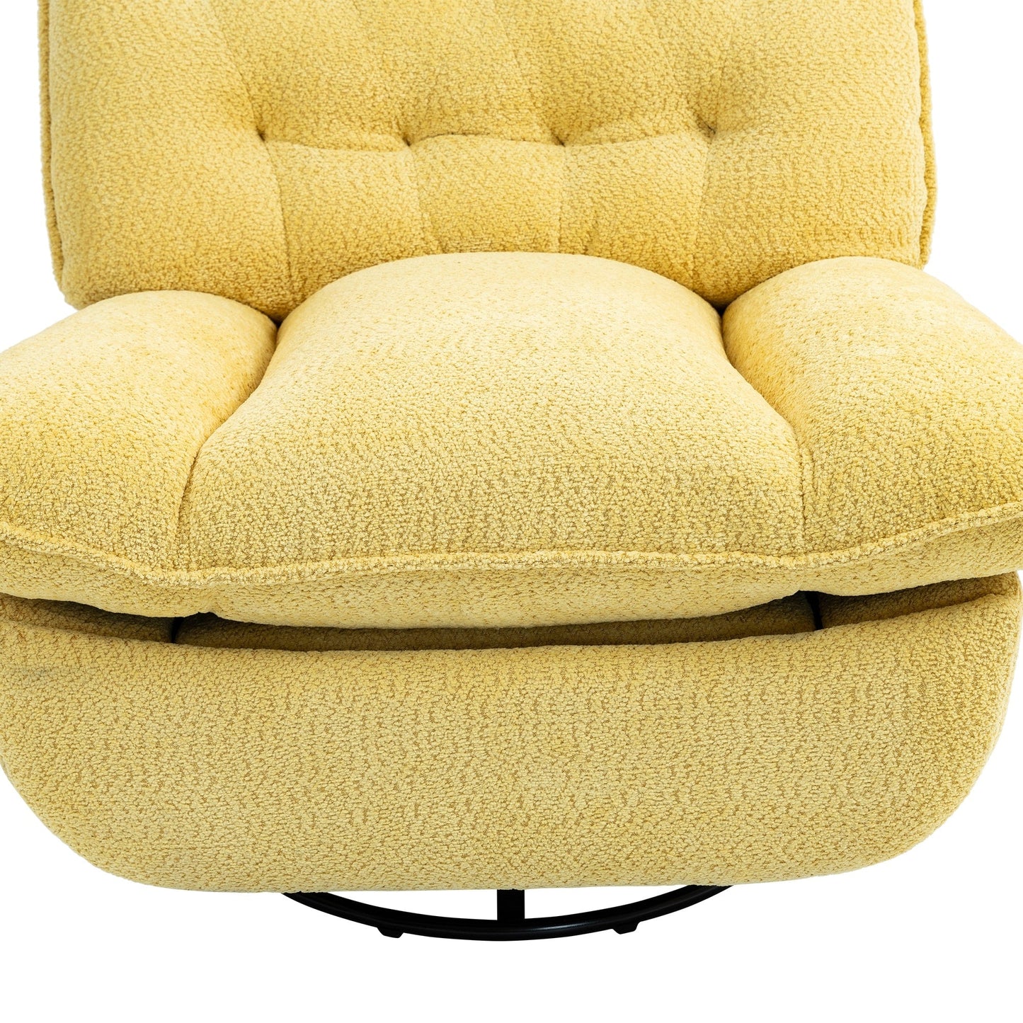 Fauteuil inclinable manuel pivotant à 360°, rembourré en chenille surdimensionnée jaune, avec repose-pieds allongé et dossier capitonné