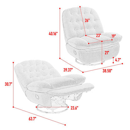 Fauteuil inclinable manuel pivotant à 360°, rembourré en chenille surdimensionnée jaune, avec repose-pieds allongé et dossier capitonné