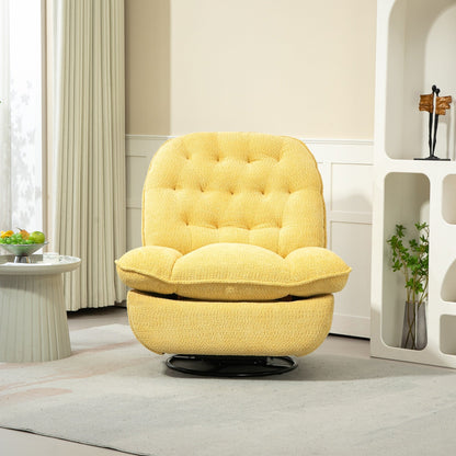 Fauteuil inclinable manuel pivotant à 360°, rembourré en chenille surdimensionnée jaune, avec repose-pieds allongé et dossier capitonné