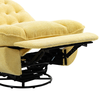 Fauteuil inclinable manuel pivotant à 360°, rembourré en chenille surdimensionnée jaune, avec repose-pieds allongé et dossier capitonné