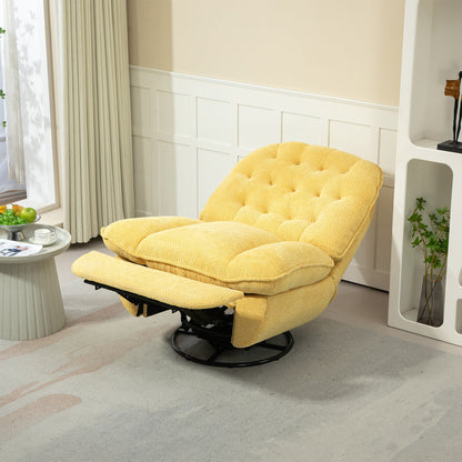 Fauteuil inclinable manuel pivotant à 360°, rembourré en chenille surdimensionnée jaune, avec repose-pieds allongé et dossier capitonné