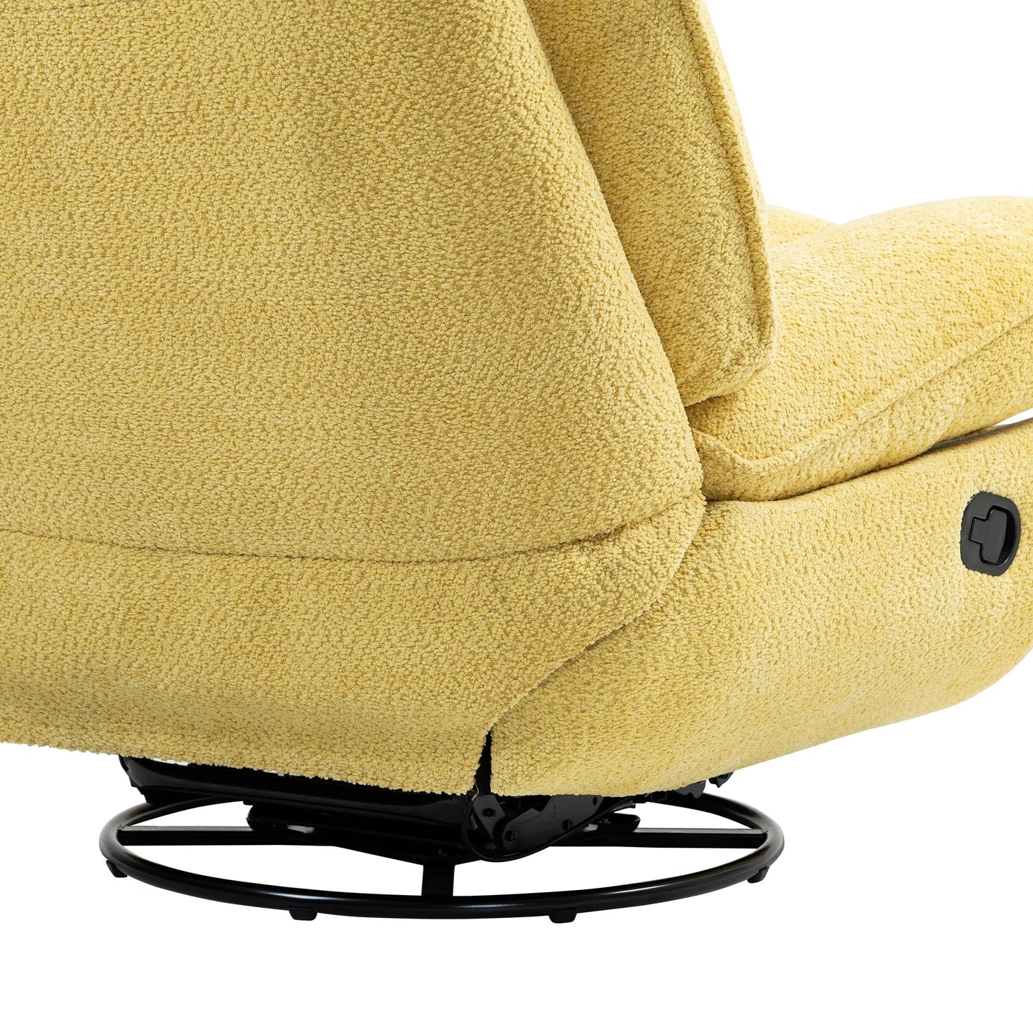 Fauteuil inclinable manuel pivotant à 360°, rembourré en chenille surdimensionnée jaune, avec repose-pieds allongé et dossier capitonné