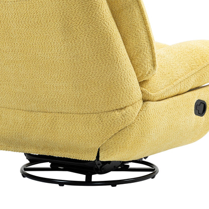 Fauteuil inclinable manuel pivotant à 360°, rembourré en chenille surdimensionnée jaune, avec repose-pieds allongé et dossier capitonné