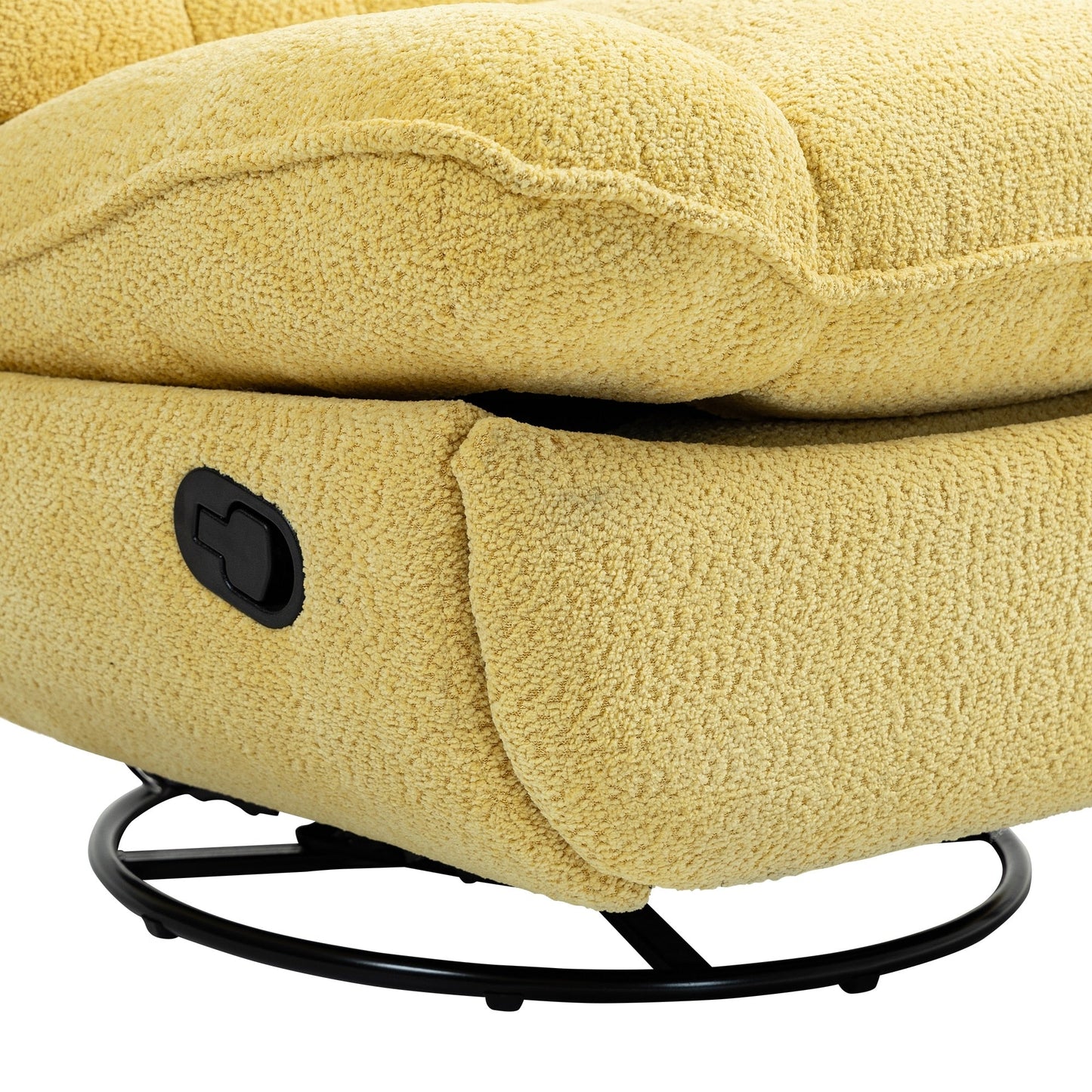 Fauteuil inclinable manuel pivotant à 360°, rembourré en chenille surdimensionnée jaune, avec repose-pieds allongé et dossier capitonné