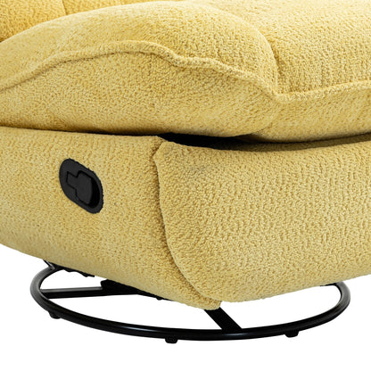 Fauteuil inclinable manuel pivotant à 360°, rembourré en chenille surdimensionnée jaune, avec repose-pieds allongé et dossier capitonné