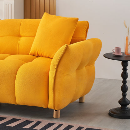 Canapé 3 places rembourré Teddy jaune avec coussins assortis