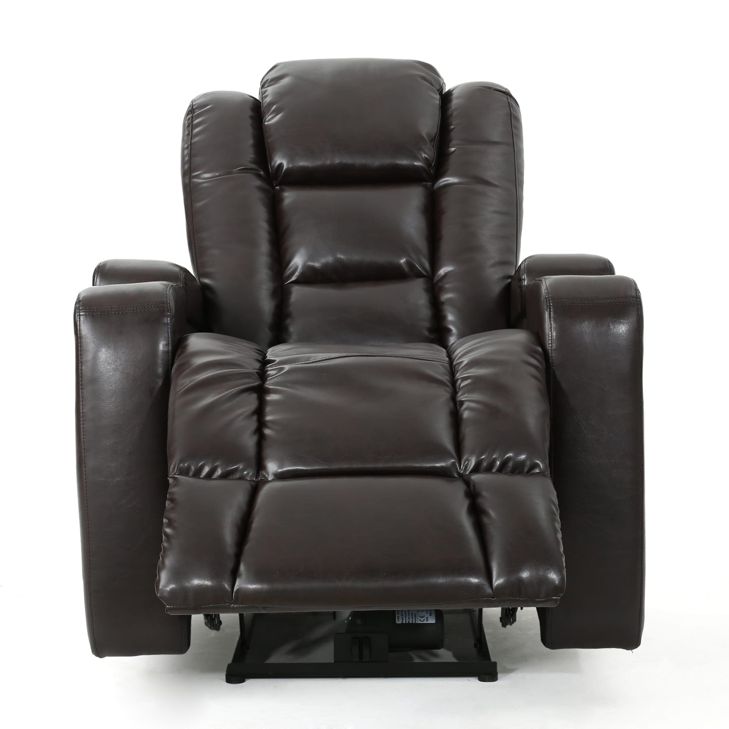 Fauteuil inclinable électrique Yoma, 2 porte-gobelets, rangement, USB, similicuir marron