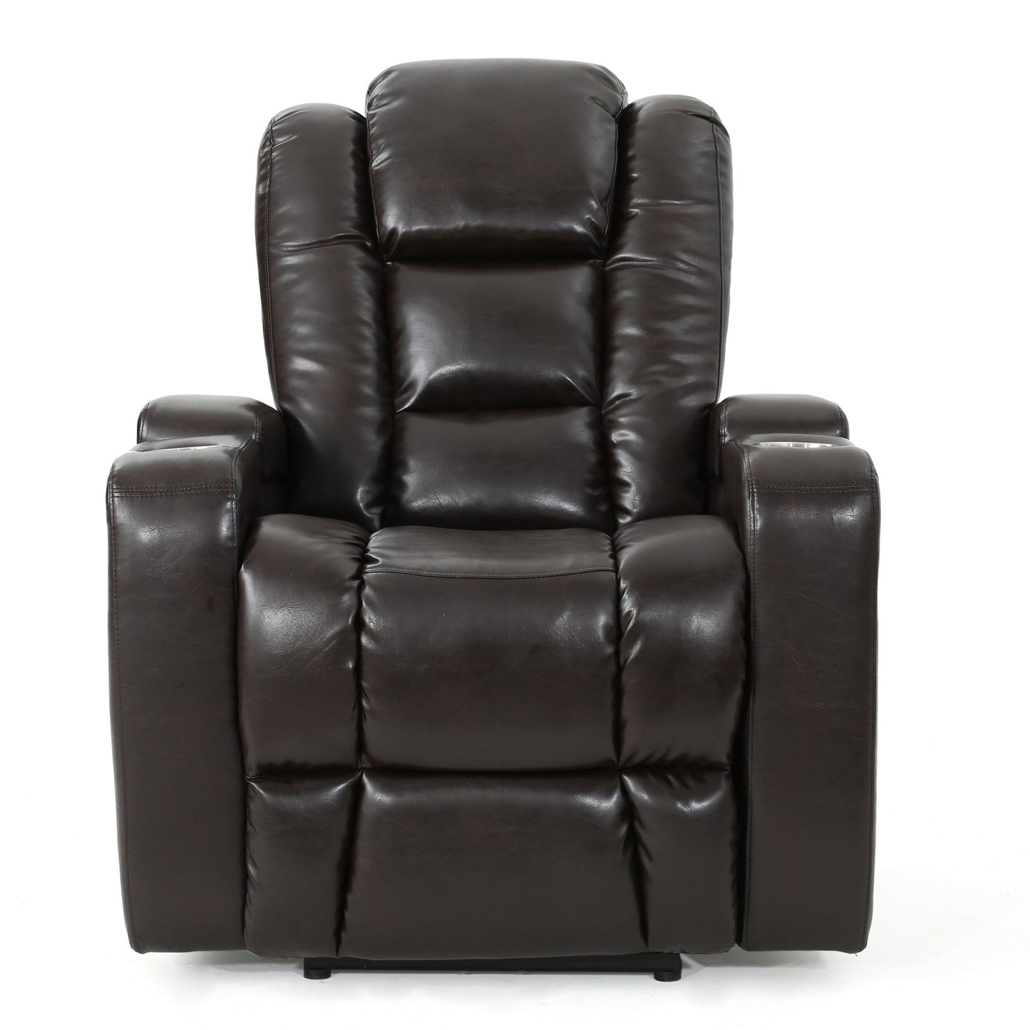 Fauteuil inclinable électrique Yoma, 2 porte-gobelets, rangement, USB, similicuir marron