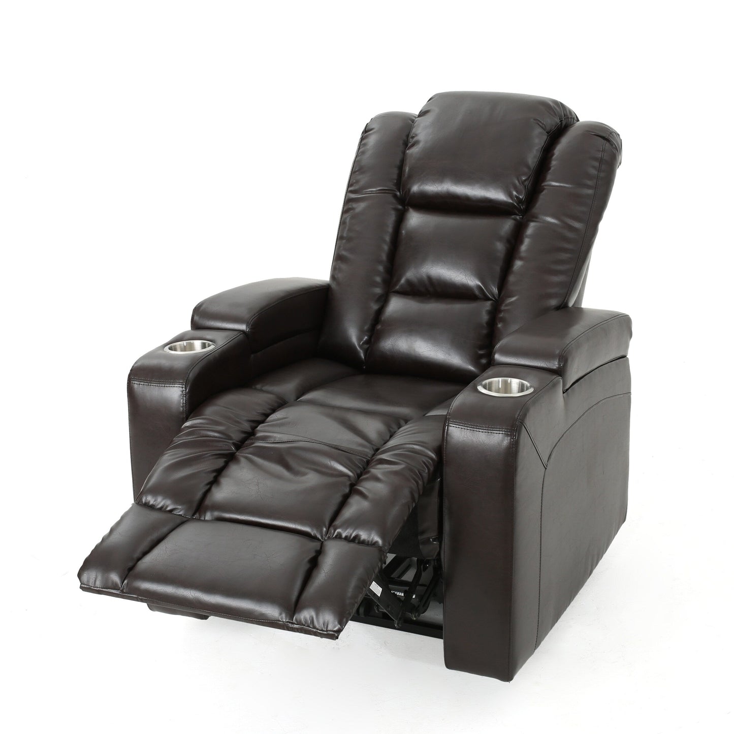 Fauteuil inclinable électrique Yoma, 2 porte-gobelets, rangement, USB, similicuir marron