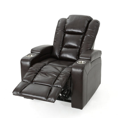 Fauteuil inclinable électrique Yoma, 2 porte-gobelets, rangement, USB, similicuir marron