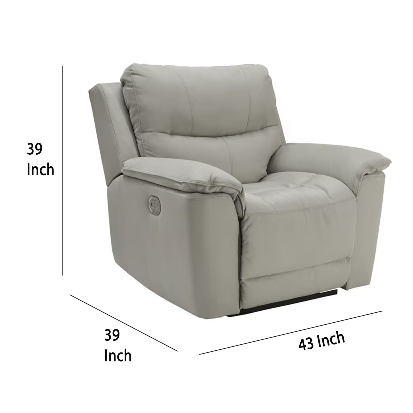 Fauteuil inclinable électrique Zane, port USB intégré, 230 cm, similicuir gris