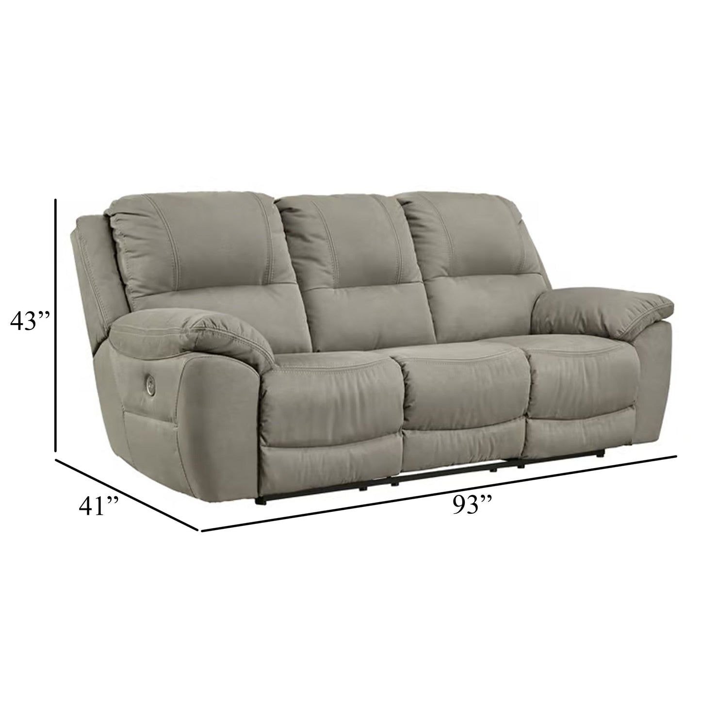 Canapé inclinable électrique Zane, ports de chargement USB, similicuir suède gris