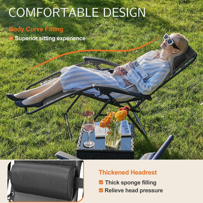 Fauteuil inclinable pliable Zero Gravity pour patio extérieur avec appui-tête, porte-gobelet et plateau amovible