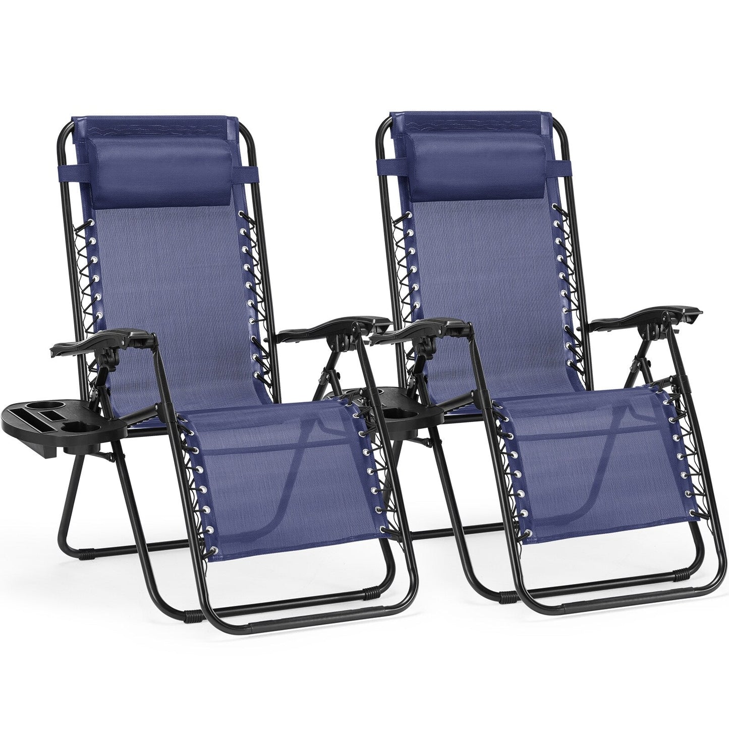 Fauteuil inclinable pliable Zero Gravity pour patio extérieur avec appui-tête, porte-gobelet et plateau amovible