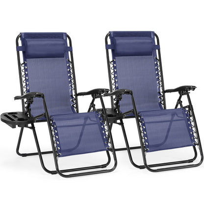 Fauteuil inclinable pliable Zero Gravity pour patio extérieur avec appui-tête, porte-gobelet et plateau amovible