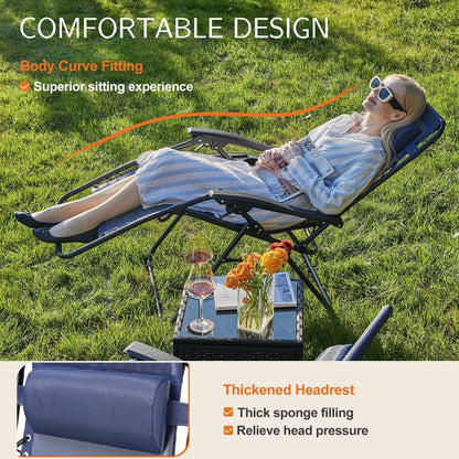 Fauteuil inclinable pliable Zero Gravity pour patio extérieur avec appui-tête, porte-gobelet et plateau amovible