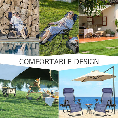Fauteuil inclinable pliable Zero Gravity pour patio extérieur avec appui-tête, porte-gobelet et plateau amovible