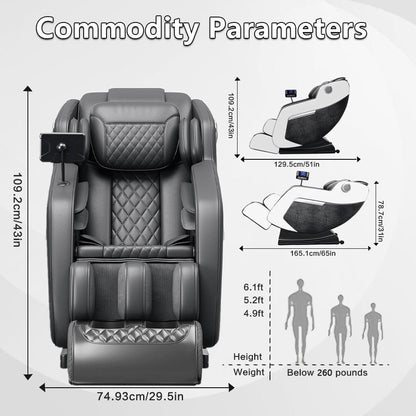 Fauteuil inclinable de massage à gravité zéro avec massage complet du corps, chauffage et audio Bluetooth intégré