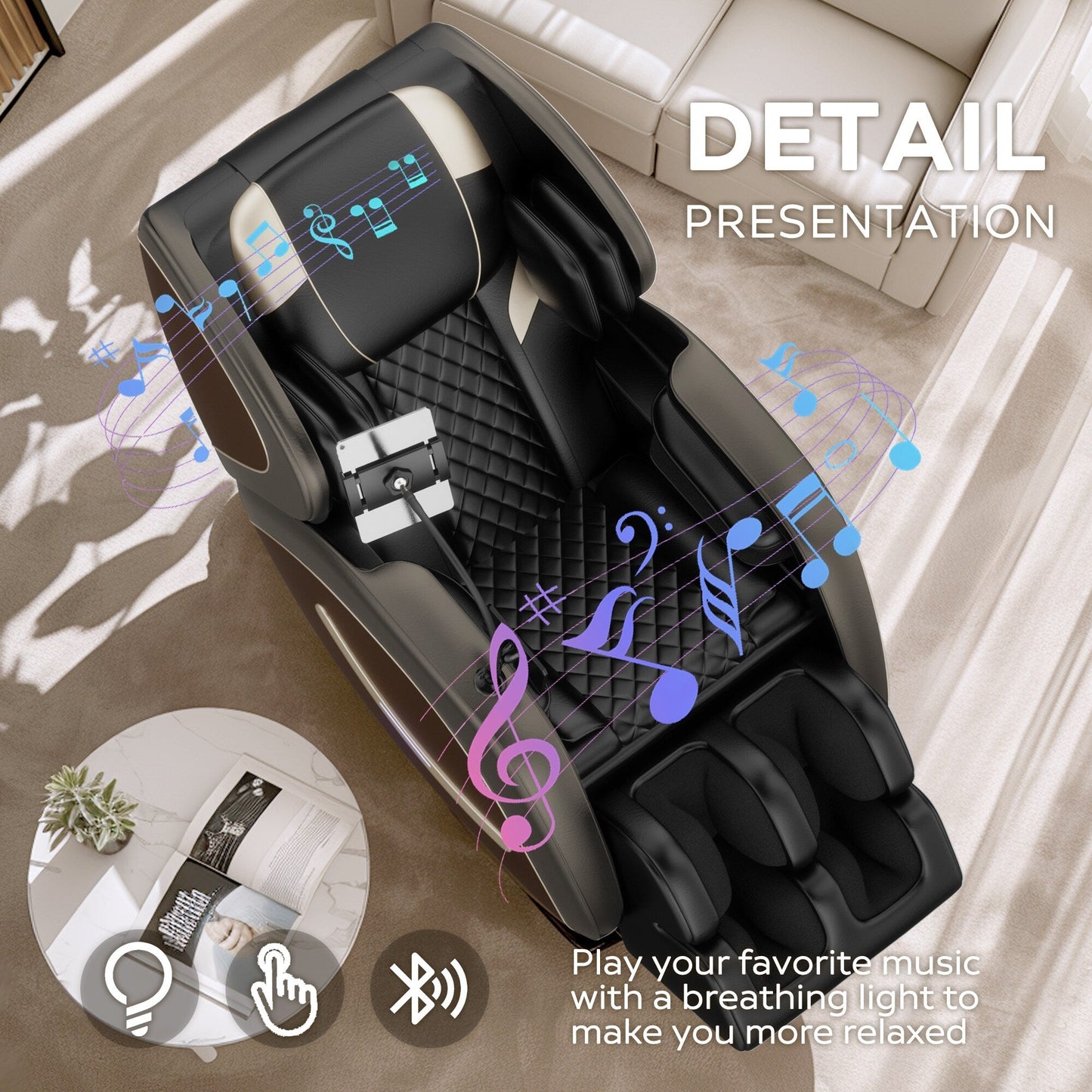 Fauteuil inclinable de massage à gravité zéro avec massage à air complet du corps et Bluetooth