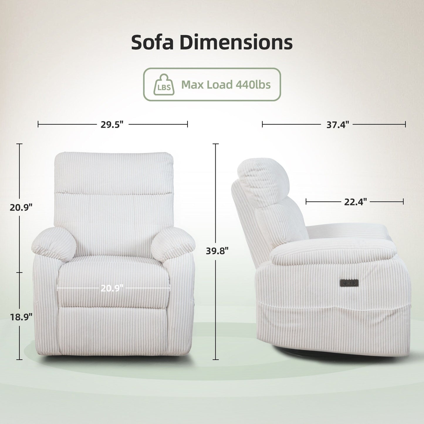 Fauteuil inclinable électrique Zero Gravity avec port USB et design ergonomique