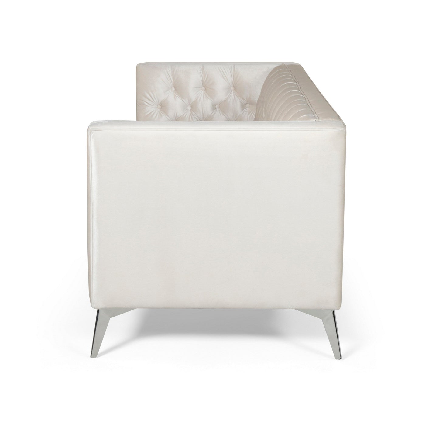 Canapé Zexy, 3 places, Chesterfield capitonné, velours beige, chrome