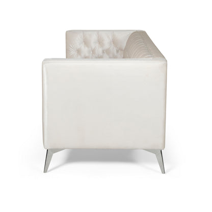 Canapé Zexy, 3 places, Chesterfield capitonné, velours beige, chrome