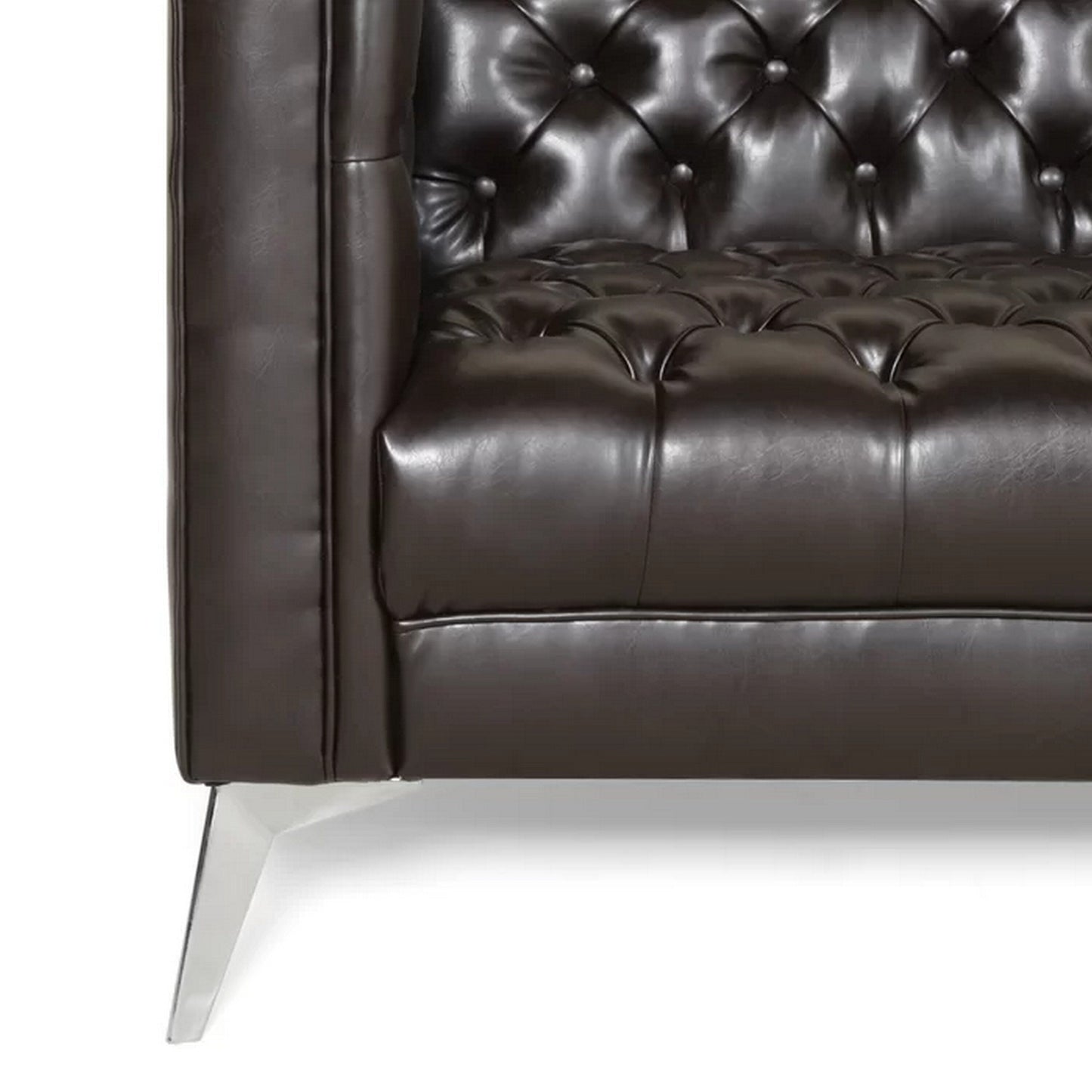 Canapé Zexy, 3 places, Chesterfield capitonné, similicuir marron riche