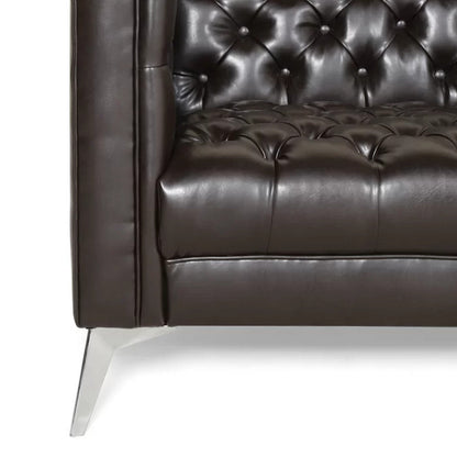 Canapé Zexy, 3 places, Chesterfield capitonné, similicuir marron riche
