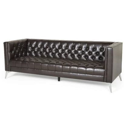Canapé Zexy, 3 places, Chesterfield capitonné, similicuir marron riche