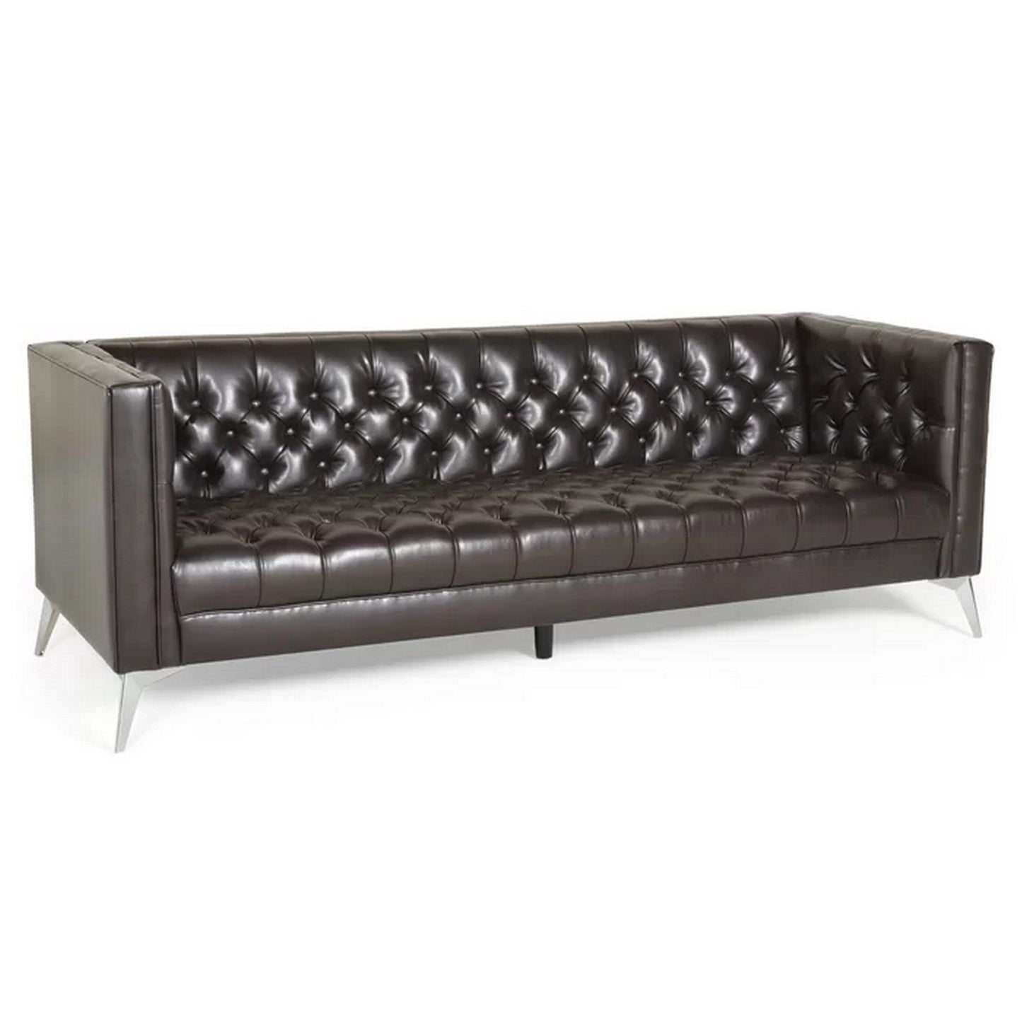 Canapé Zexy, 3 places, Chesterfield capitonné, similicuir marron riche