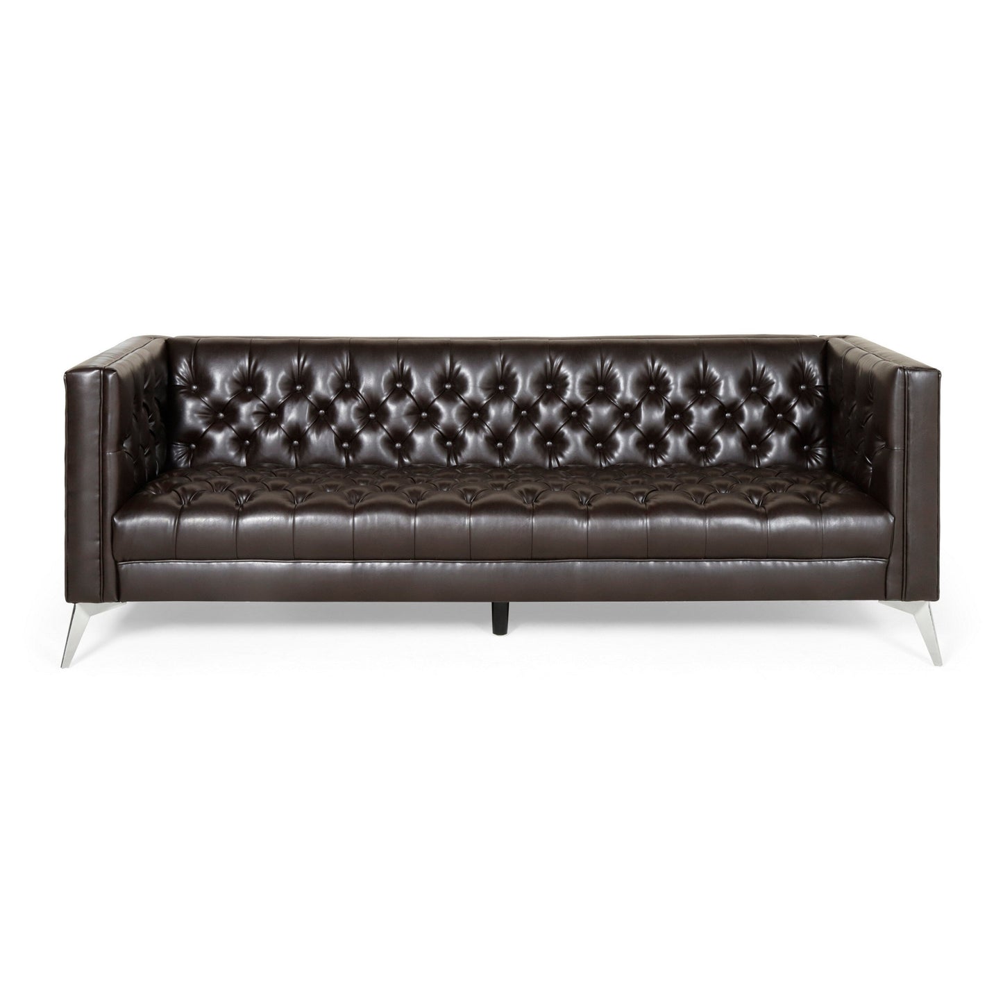 Canapé Zexy, 3 places, Chesterfield capitonné, similicuir marron riche
