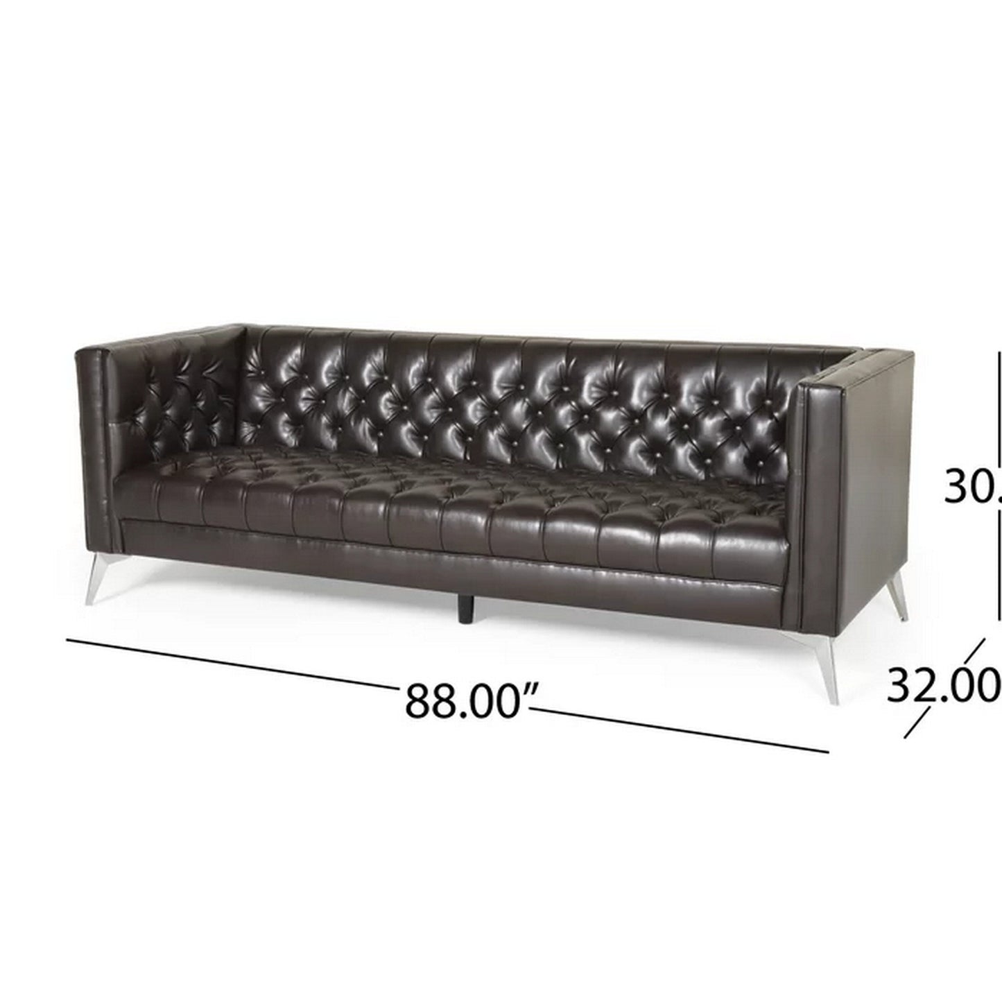 Canapé Zexy, 3 places, Chesterfield capitonné, similicuir marron riche