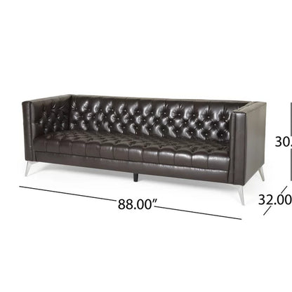 Canapé Zexy, 3 places, Chesterfield capitonné, similicuir marron riche