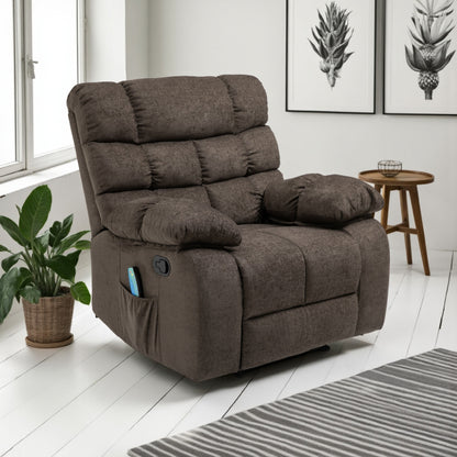 Fauteuil inclinable électrique Zoi, 5 modes de massage, tissu marron capitonné