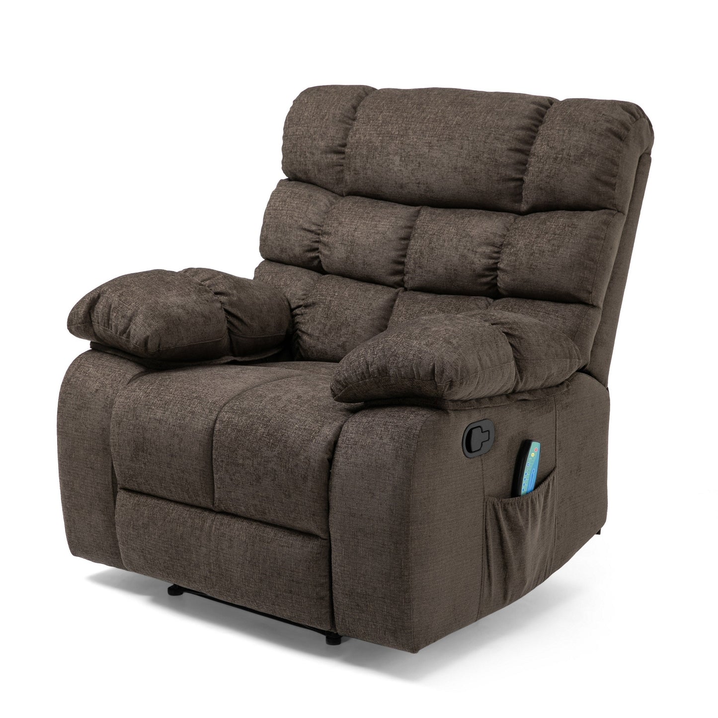 Fauteuil inclinable électrique Zoi, 5 modes de massage, tissu marron capitonné