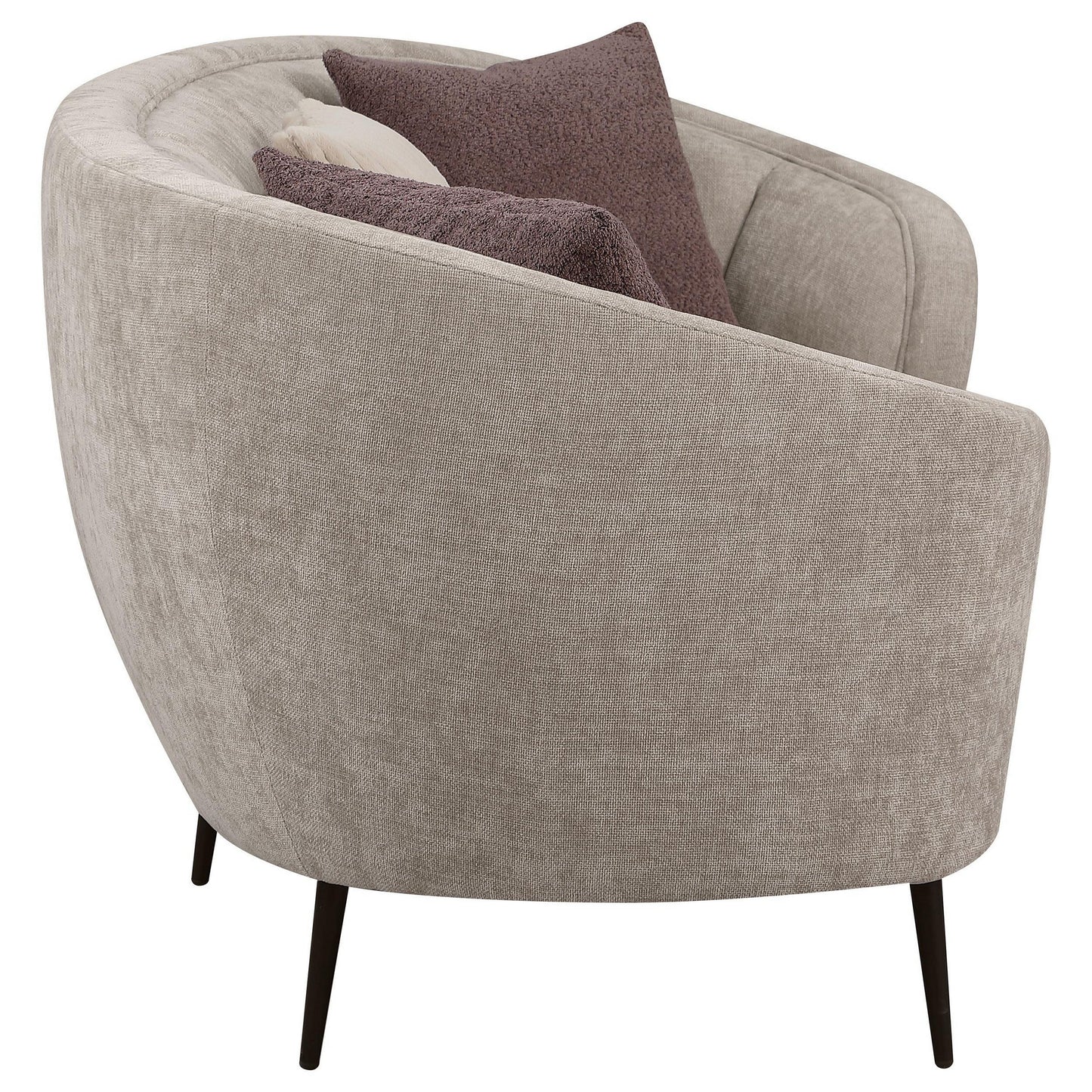 Canapé incurvé Zui, 92 pouces, tissu beige, design rond, 3 coussins décoratifs