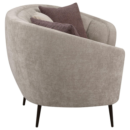 Canapé incurvé Zui, 92 pouces, tissu beige, design rond, 3 coussins décoratifs