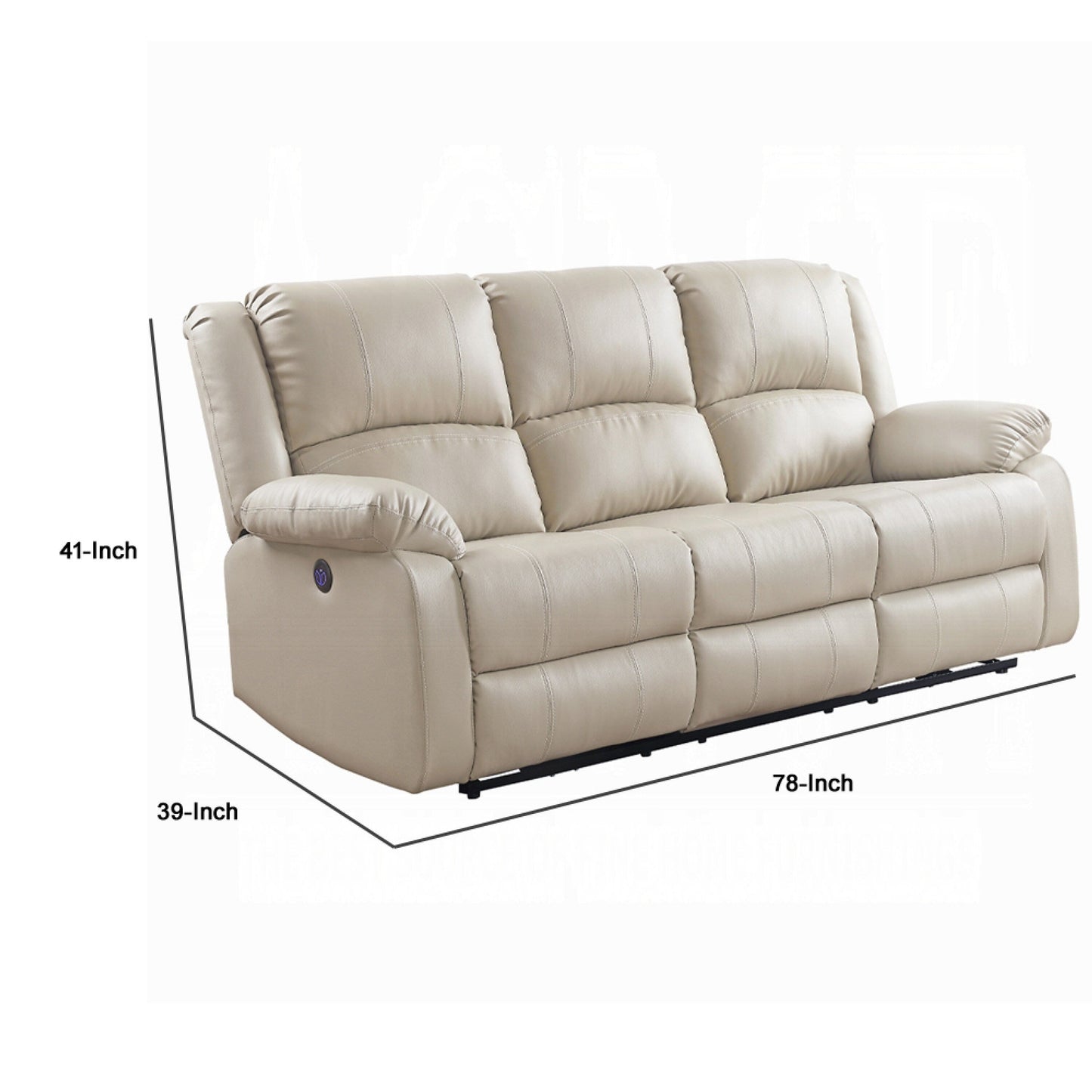 Canapé inclinable électrique Zuru, 198 cm, accoudoirs coussinés, similicuir beige