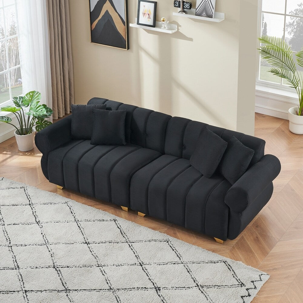 Coussins de canapé à ressorts avec pieds en métal élégants et 4 coussins décoratifs