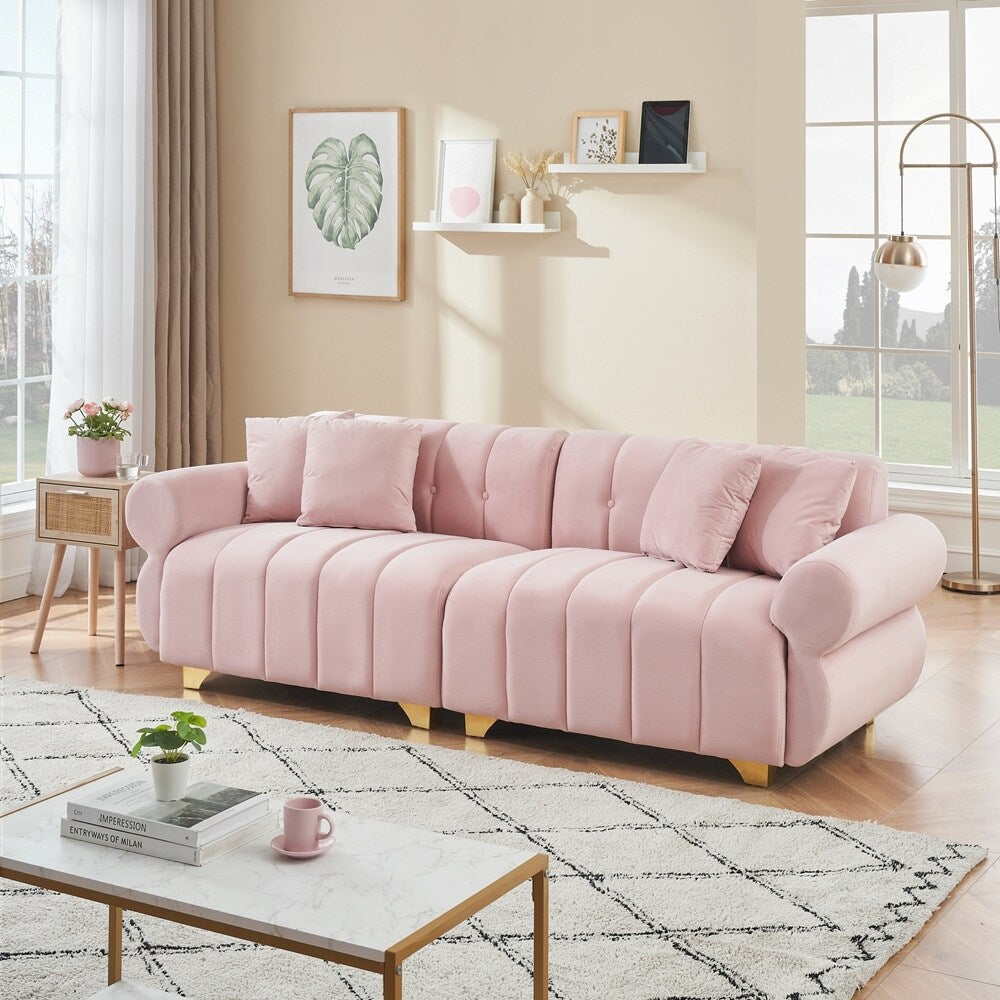 Coussins de canapé à ressorts avec pieds en métal élégants et 4 coussins décoratifs