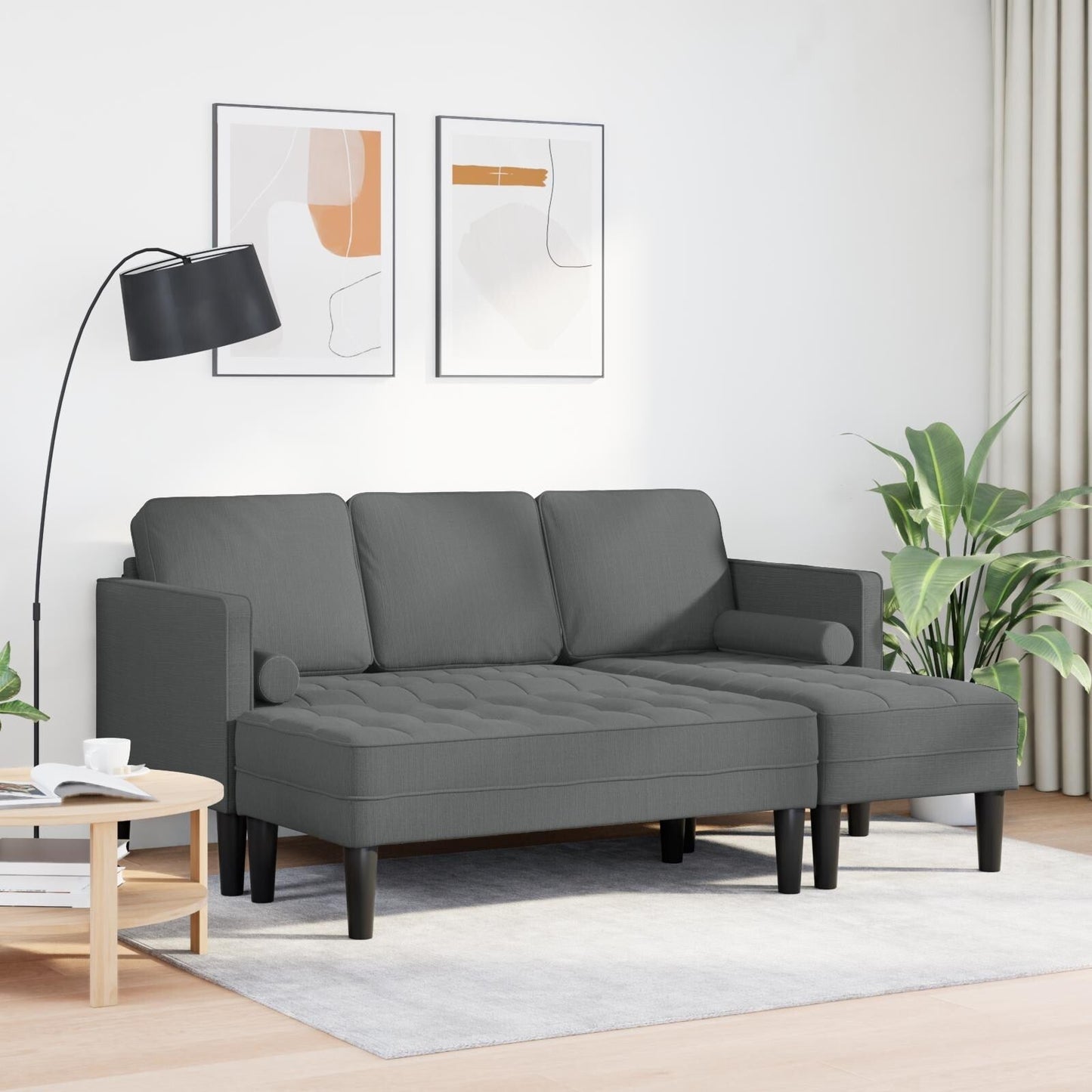Ensemble de canapé 2/3 pièces vidaXL avec coussins en tissu noir/gris foncé/gris clair - 68,1 x 51,6 x 26,4