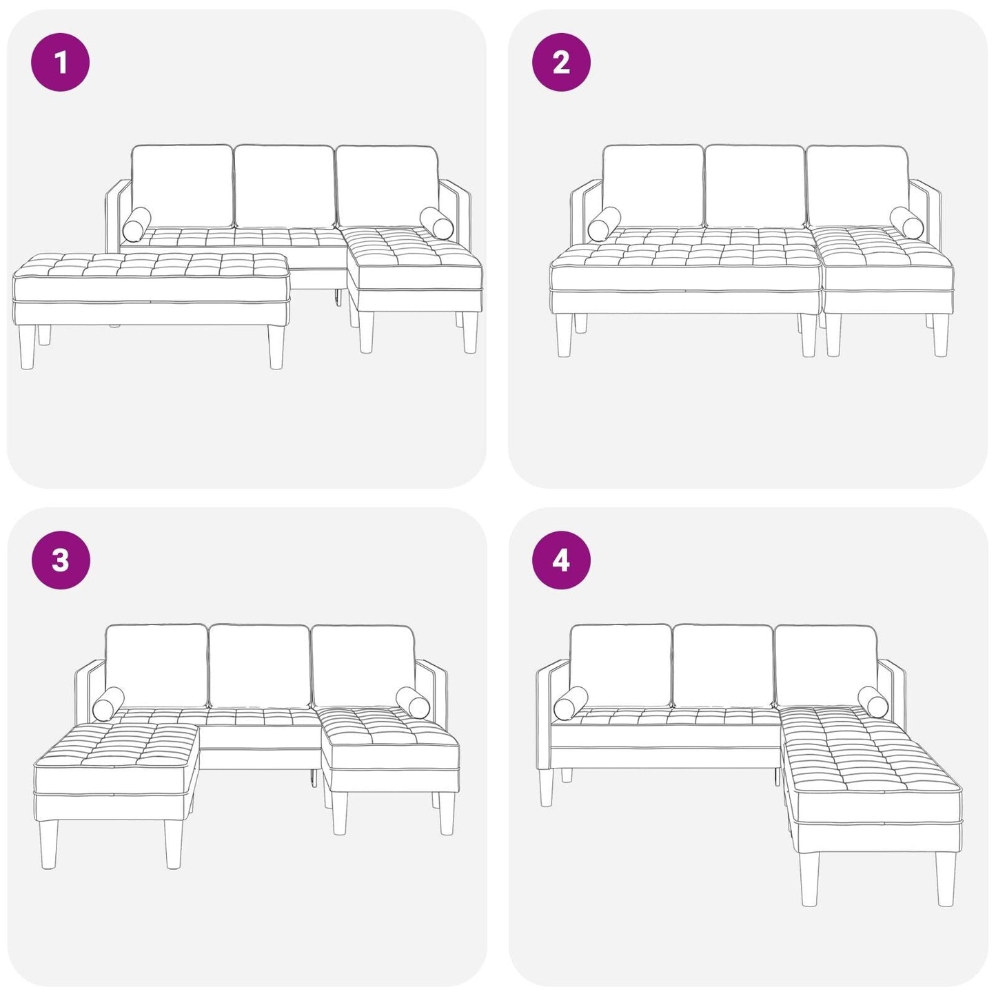 Ensemble de canapé 2/3 pièces vidaXL avec coussins en tissu noir/gris foncé/gris clair - 68,1 x 51,6 x 26,4