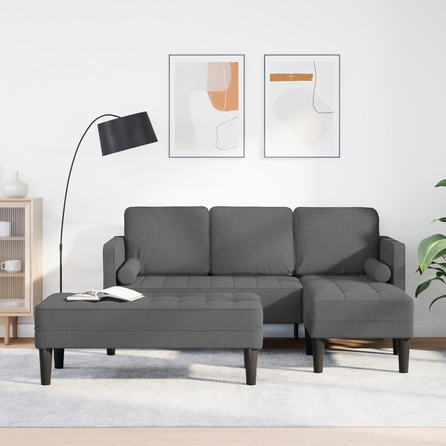 Ensemble de canapé 2/3 pièces vidaXL avec coussins en tissu noir/gris foncé/gris clair - 68,1 x 51,6 x 26,4